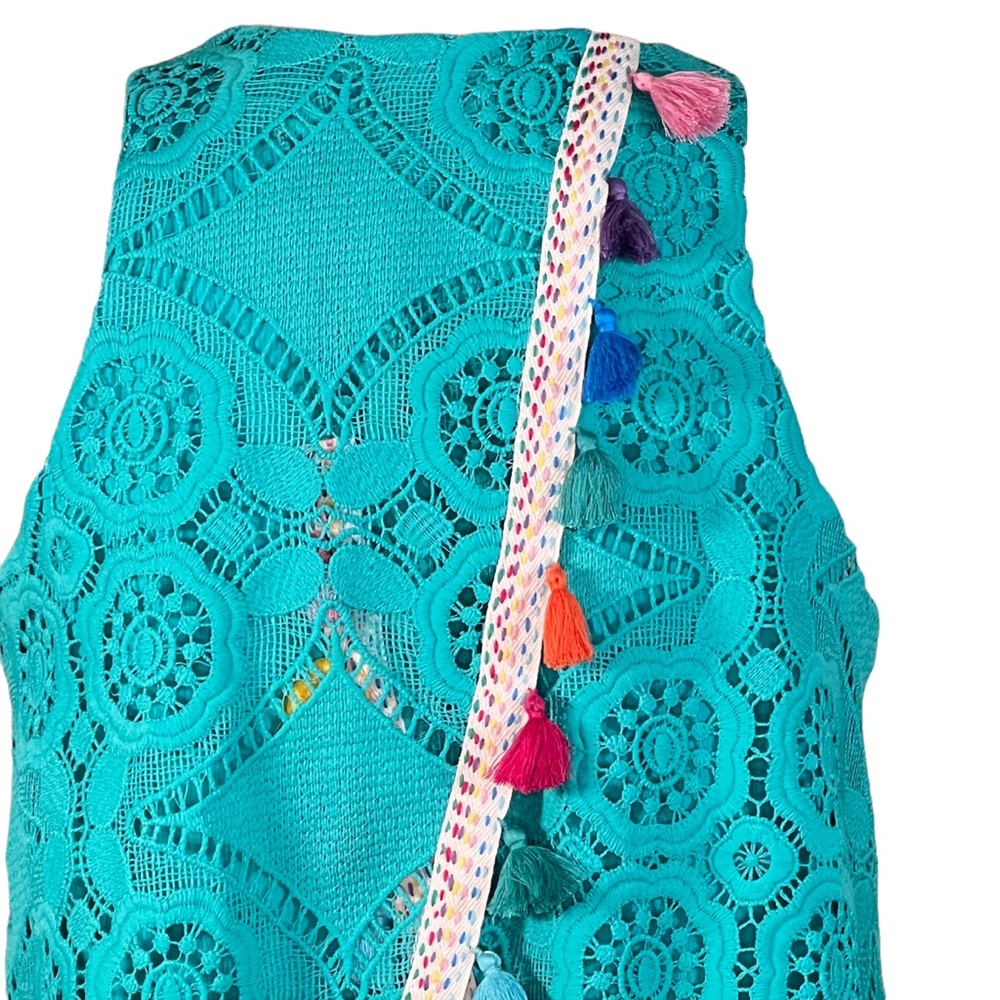 Judith March Turquoise Lacey Overlay Over Gauze Slip With Colorful Tasse… - Picture 6 of 13